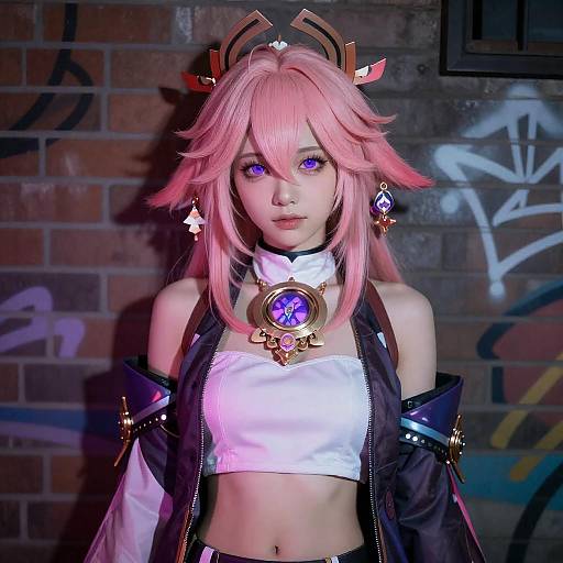 Neon Alley Pink-Haired Girl Portrait