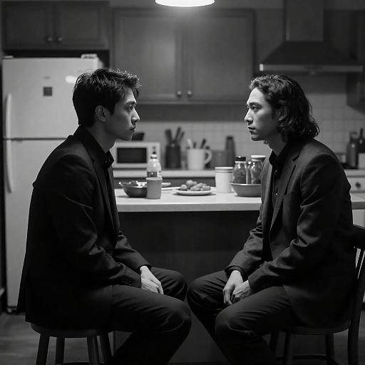 Tense Kitchen Confrontation in Monochrome