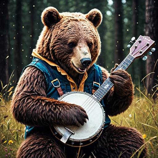 Colorful Bear Playing Banjo in Anime Style