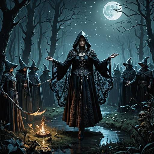 Sorceress Dancing in Moonlit Mystic Swamp