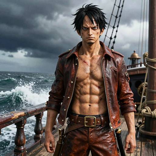 Realistic Pirate Captain on Stormy Ship Deck