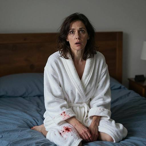 Surprised Woman in a Dark Bedroom