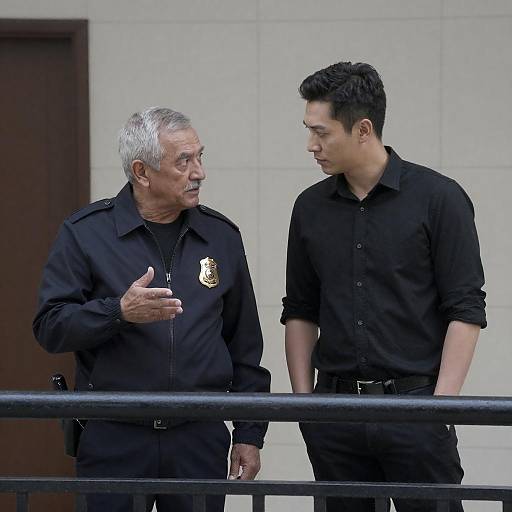 Police Officer Discussing with Man in Hallway