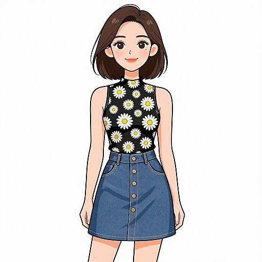 Chic Smiling Woman in Floral Top