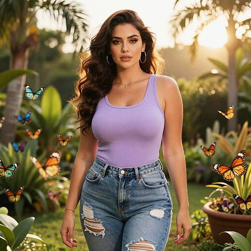 Curvy Woman in Tropical Sunrise
