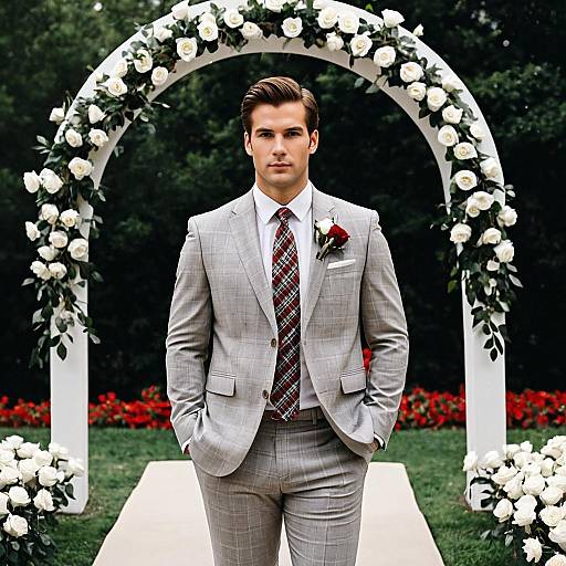Groom in Grey Suit at Outdoor Wedding