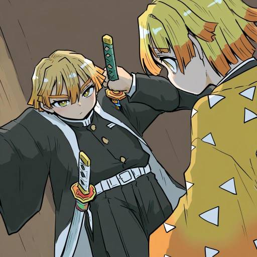 Illustration of Agatsuma zenitsu, kimetsu no yaiba in the style of Poyo (hellmayuge)