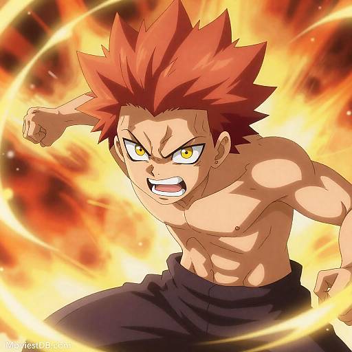 Dynamic Anime Character with Fiery Aesthetic