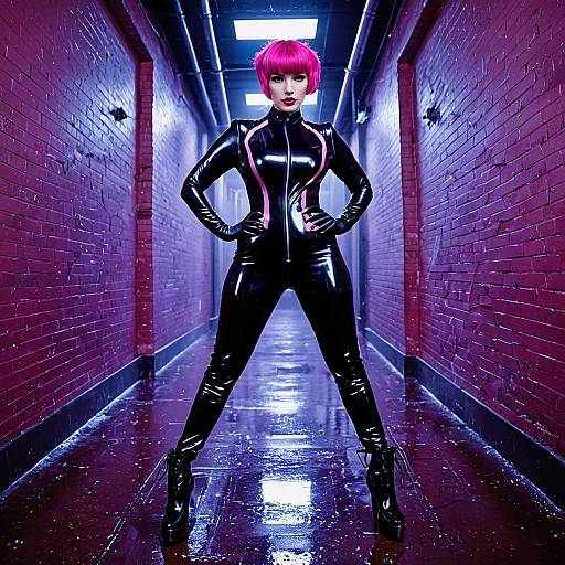 Futuristic Femme Fatale in Latex Catsuit