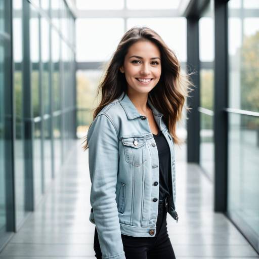 Young Woman in Denim Jacket Smiling Outdoors