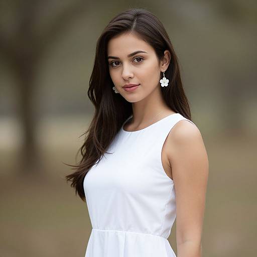 Realistic Woman in White Schiffli Dress