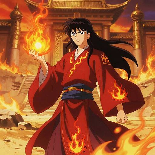 Mystical Flame Conjurer in Desert Temple