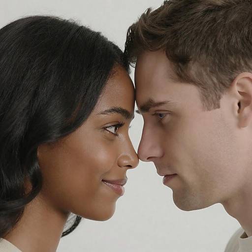 Close-up of Interracial Couple Touching Foreheads