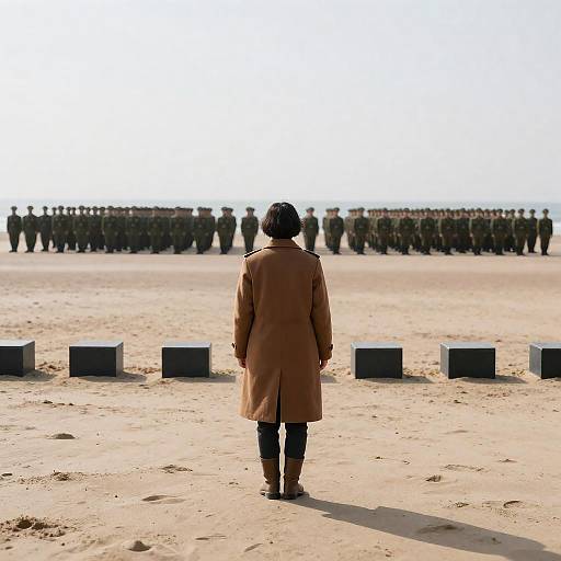 Dramatic Beach Scene with Soldiers
