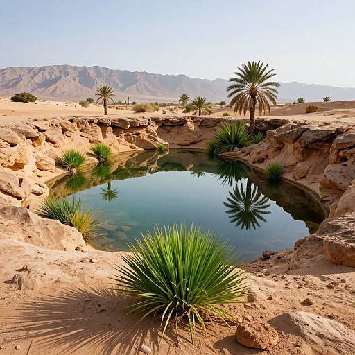 Serene Desert Oasis Amid Rugged Terrain