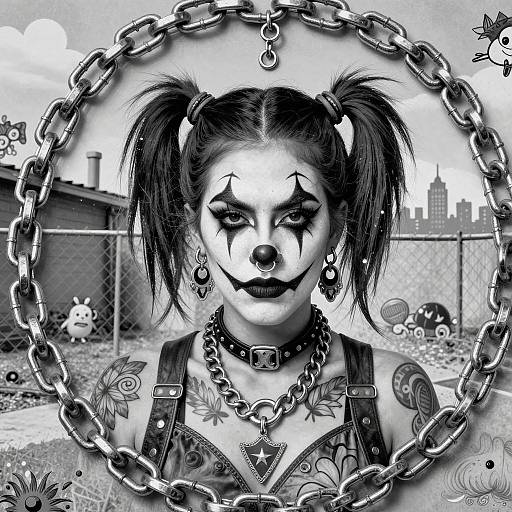 Chicano Art Clown Queen with Chain Necklace