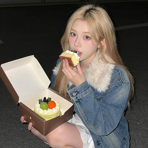 Nighttime Cake Moment with Blonde Woman