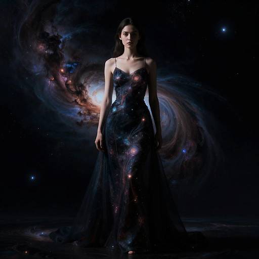 Woman in Cosmic Nebula Dress