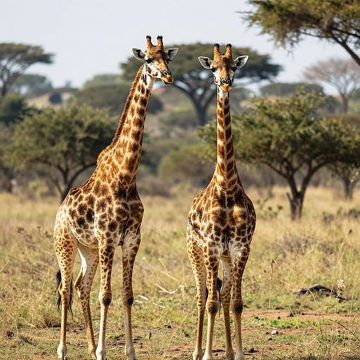 Sunlit Giraffes in Wild Grassland