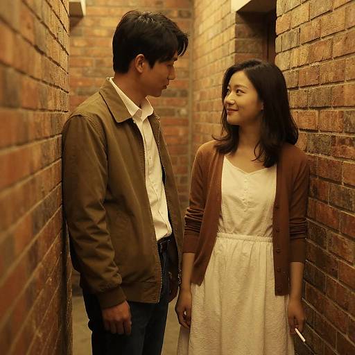 Intimate Moment in Narrow Corridor