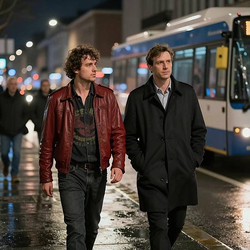 Nighttime Stroll on a Wet Urban Street