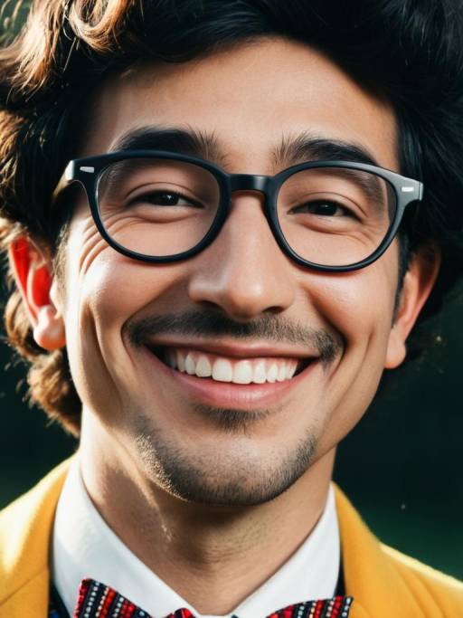 Smiling Man in Nerd Costume Close-Up