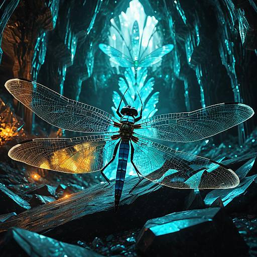 Fractal Chromatic Dragonfly in Crystal Cavern