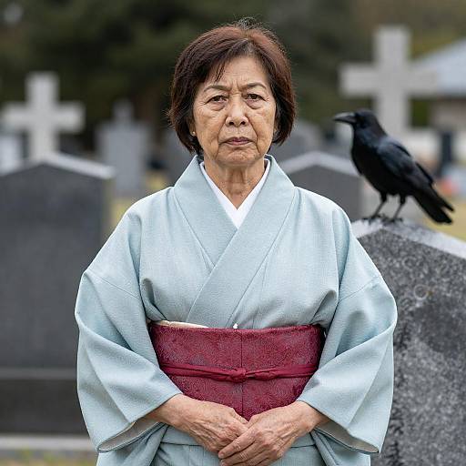 Serene Woman in a Cemetery Scene