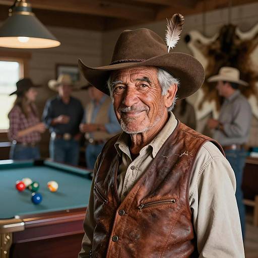 Smiling Older Cowboy in Rustic Room