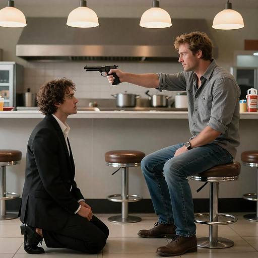 Tense Standoff in a Diner Scene