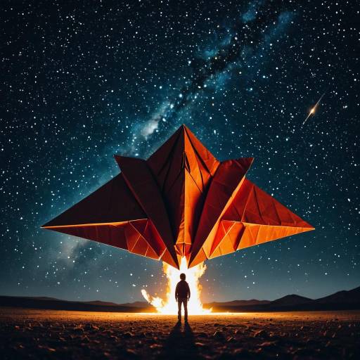 Boy with Giant Origami Spaceship Under Starry Sky