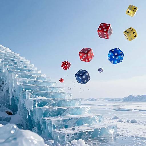 Ethereal Ice Staircase with Dancing Dice