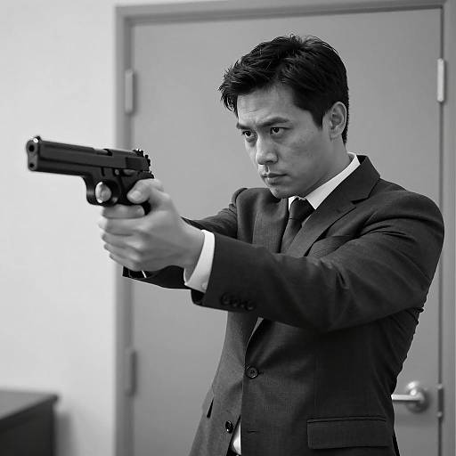 Man in Suit Aiming Handgun