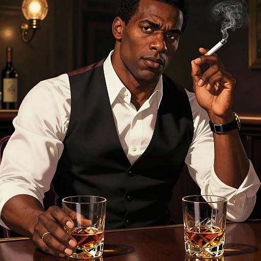 Muscular Man in Vintage Pub Scene