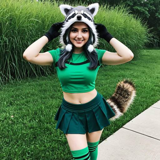Woman in Raccoon Cosplay Costume Outdoors