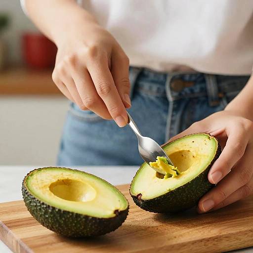 Scooping Avocado Flesh with Spoon