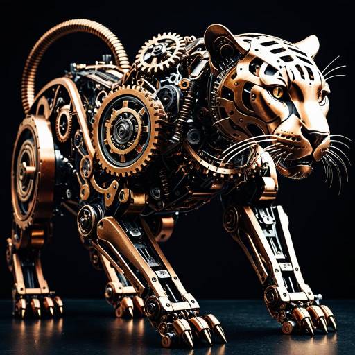Intricate Robotic Panther in Art Nouveau Style
