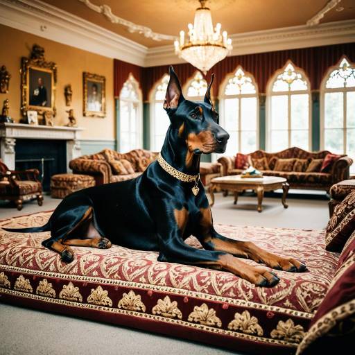 Regal Doberman Pinscher in Luxurious Interior