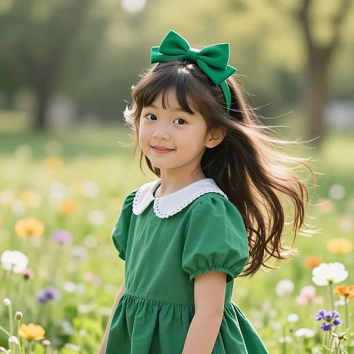 Young Girl in Green Dress Meadow