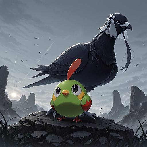 Illustration of Natu, pokemon in the style of Sou (soutennkouchi)