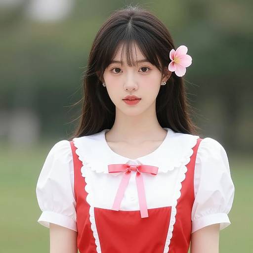 Elegant Woman in Red and White Dress