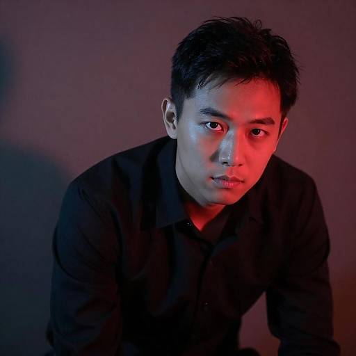 Intense Asian Man in Dim Light