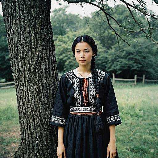 Young Woman in Traditional Folk Dress Outdoors