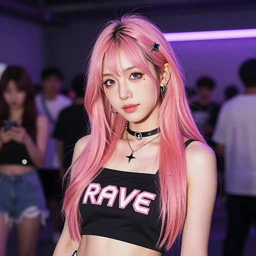 Young Woman with Pink Hair at Rave Party