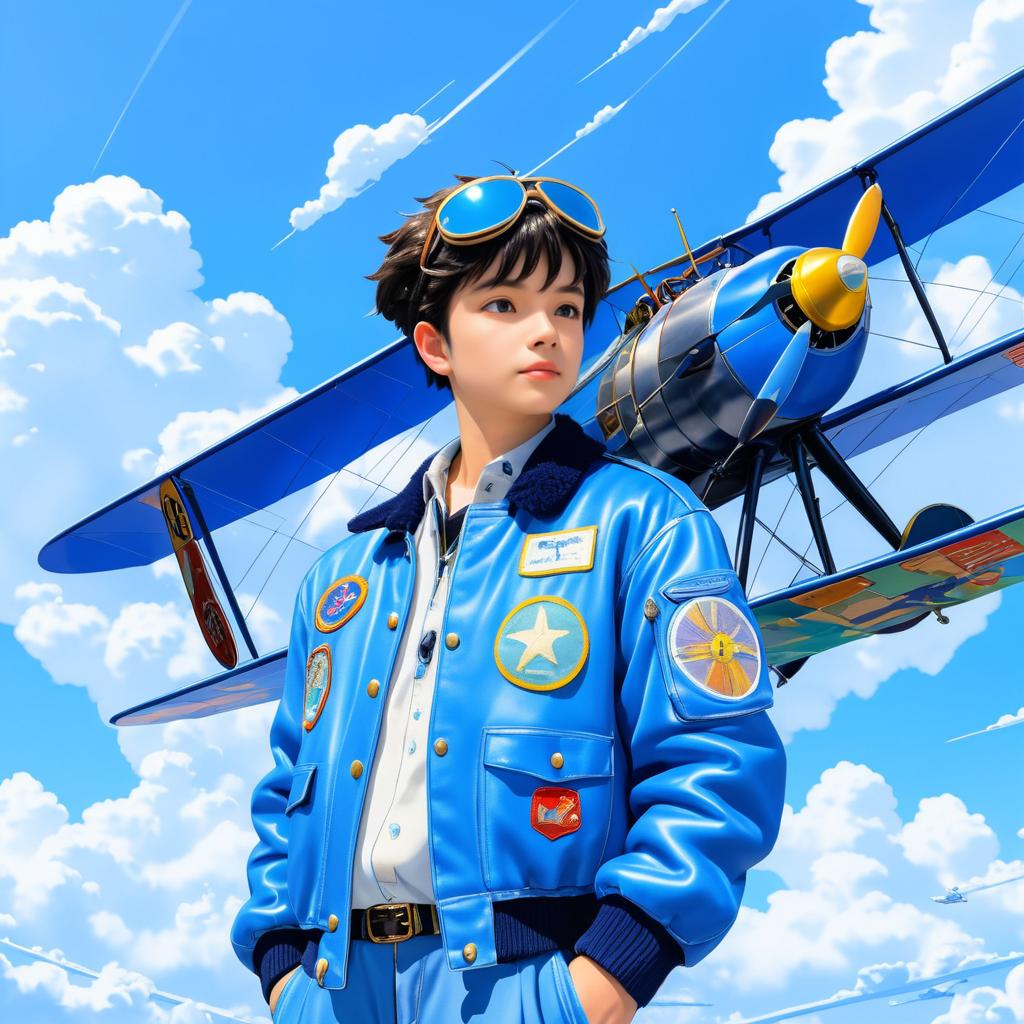 Young Pilot Prodigy with Biplane