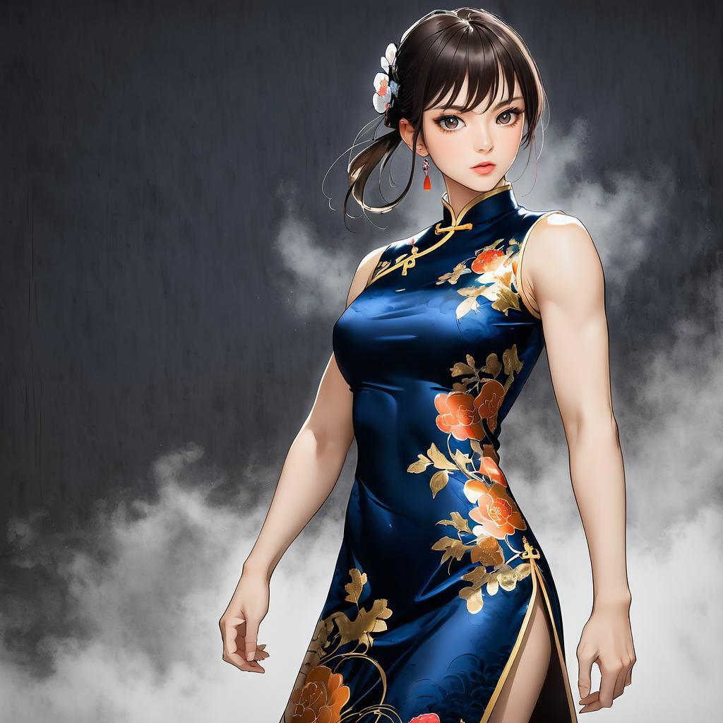 Fierce Martial Artist in Dark Cheongsam