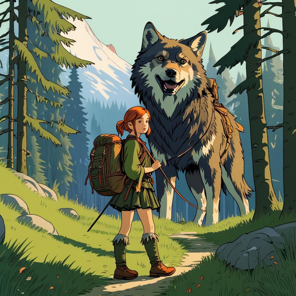 Ellie Defending Against a Wolf Illustration