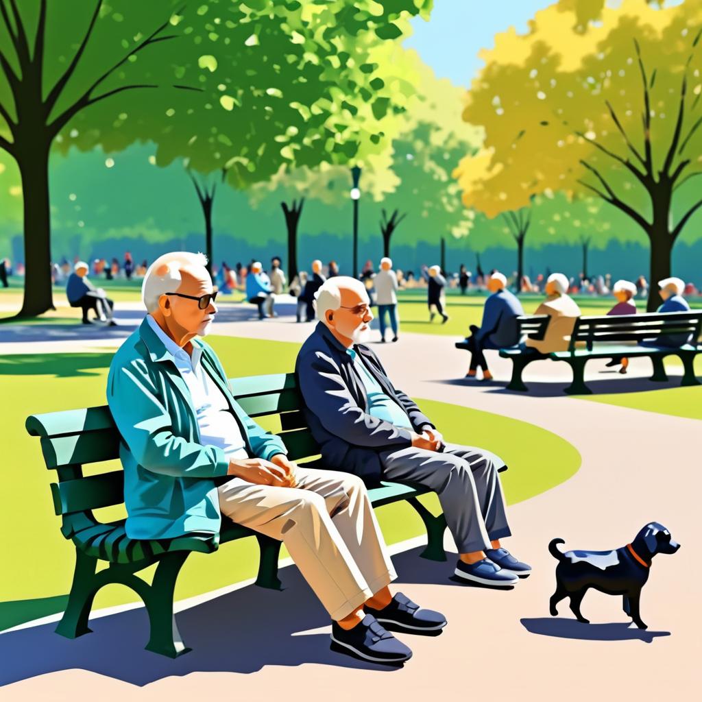 Realistic Elderly Man in a Busy Park