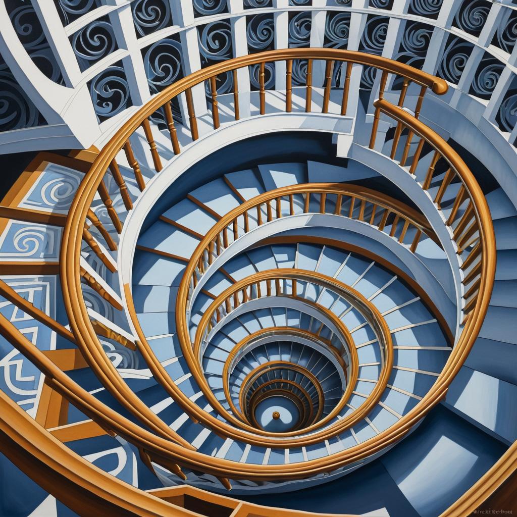 Intricate Escher-Inspired Spiral Staircase Art