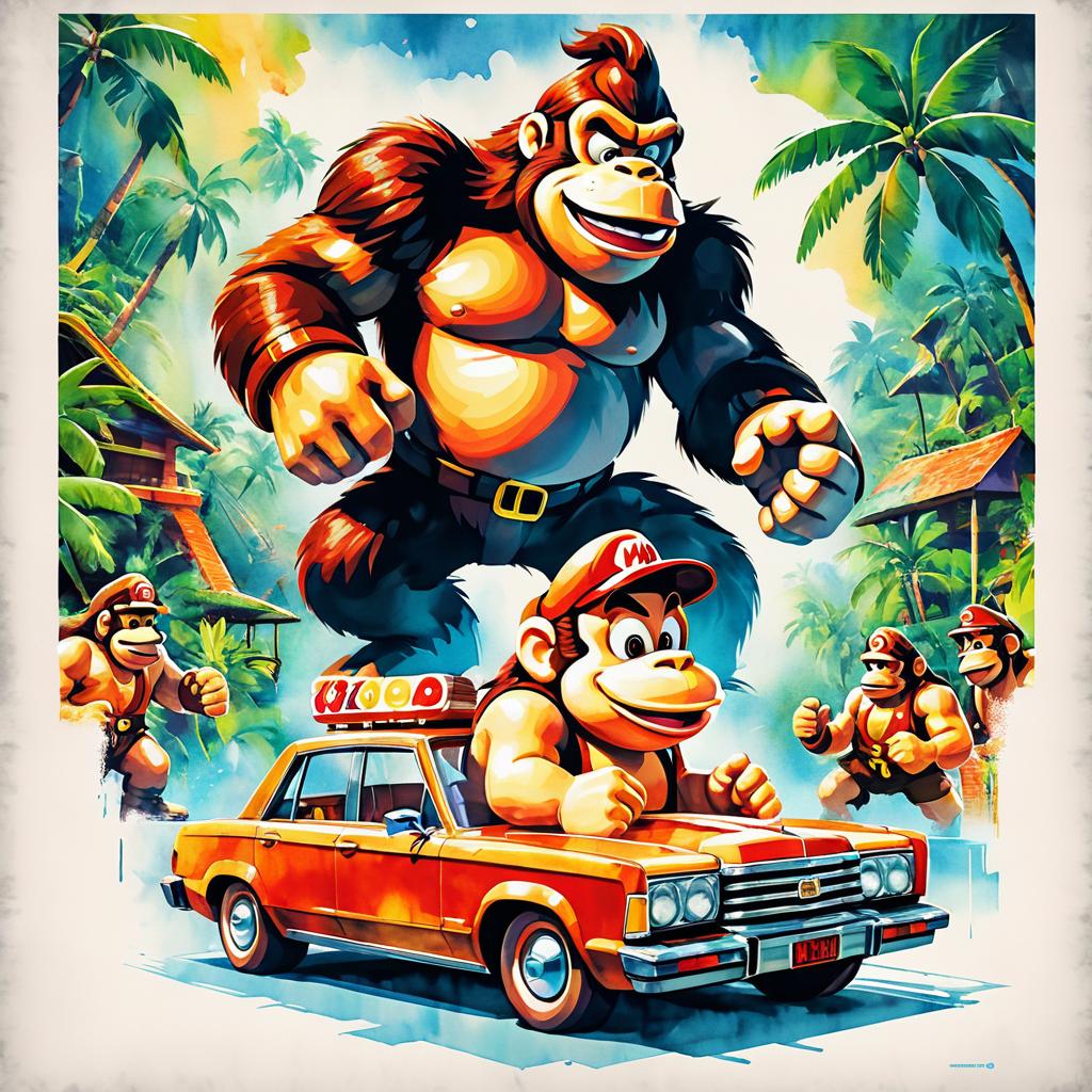 Vintage Donkey Kong Poster in Watercolor